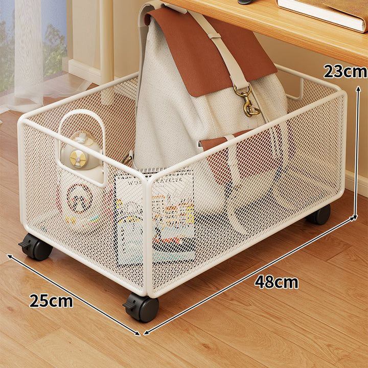 Under-Desk Rolling Mesh Utility Basket with Locking Swivel Wheels