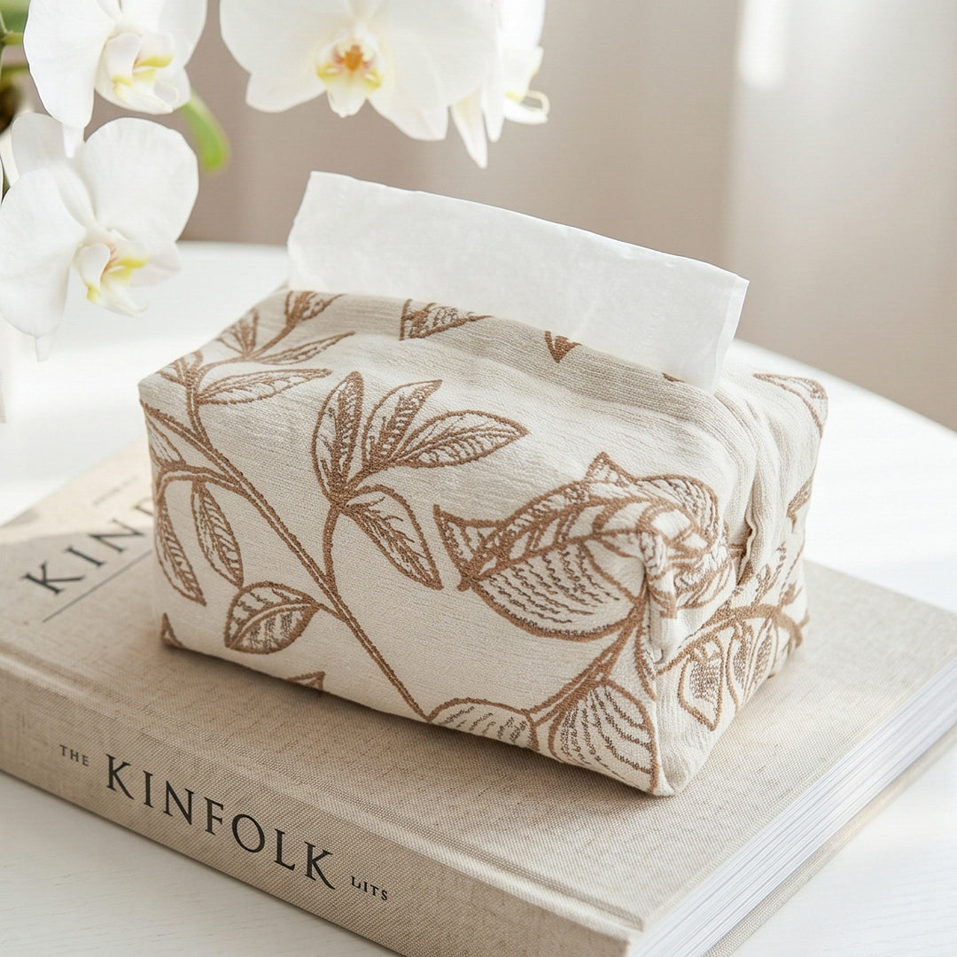 Decorative tissue box cover with floral design