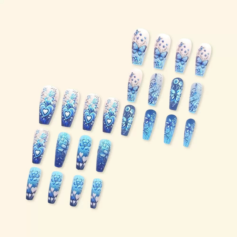 Artificial nail set with floral and butterfly patterns Stornfield