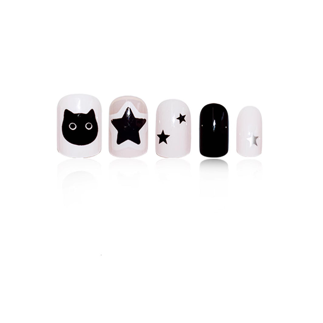 Playful Cat and Star-Themed Press-On Nail Art Extensions Stornfield