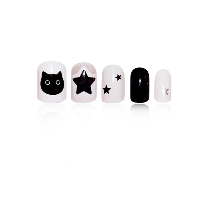 Playful Cat and Star-Themed Press-On Nail Art Extensions Stornfield