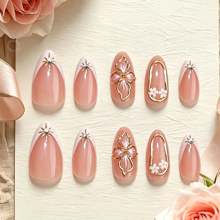 Art nail set with intricate floral accents and elegant 3D details Stornfield