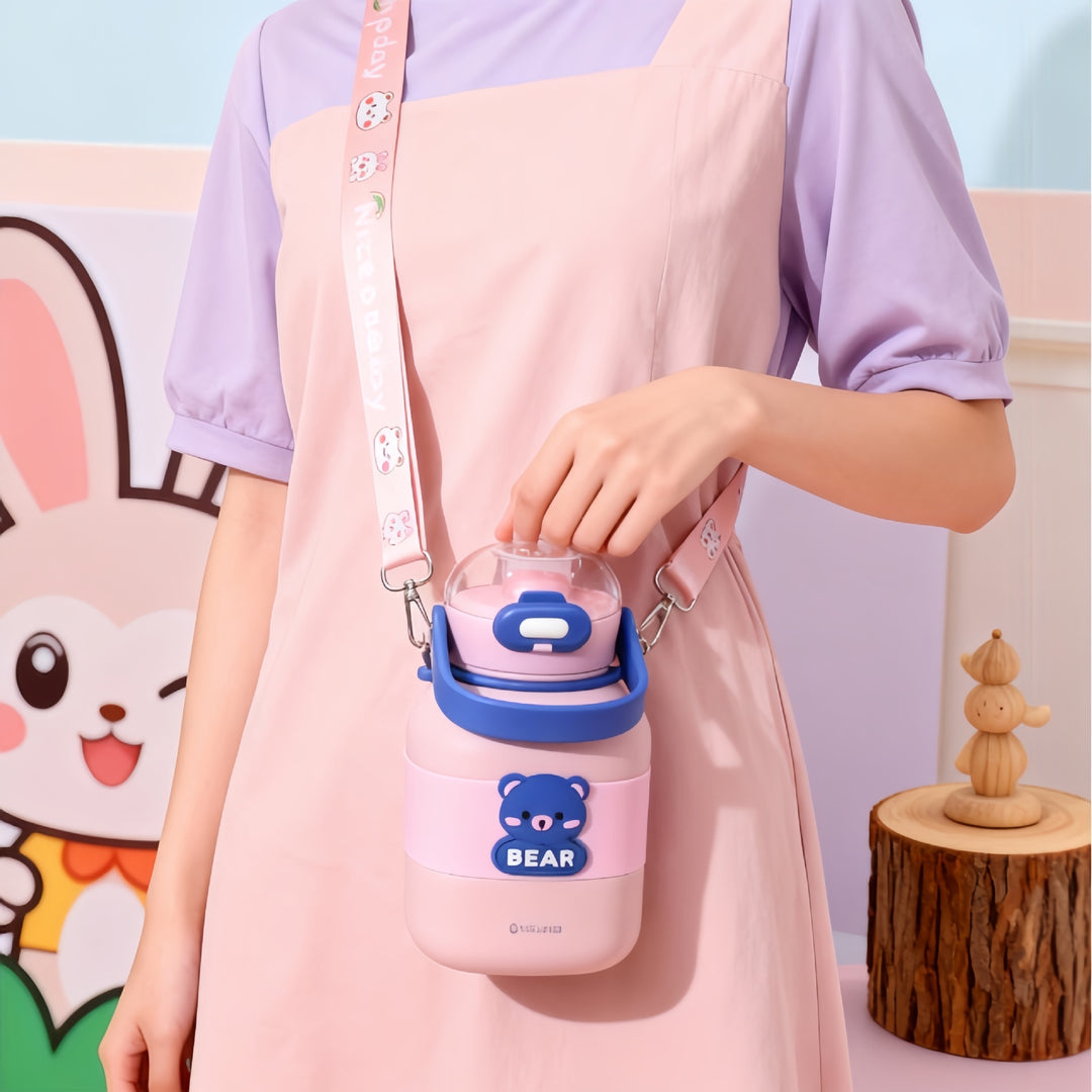 Ladies Insulated Drinking Bottle with Integrated Carry Strap and Animal Motif Stornfield