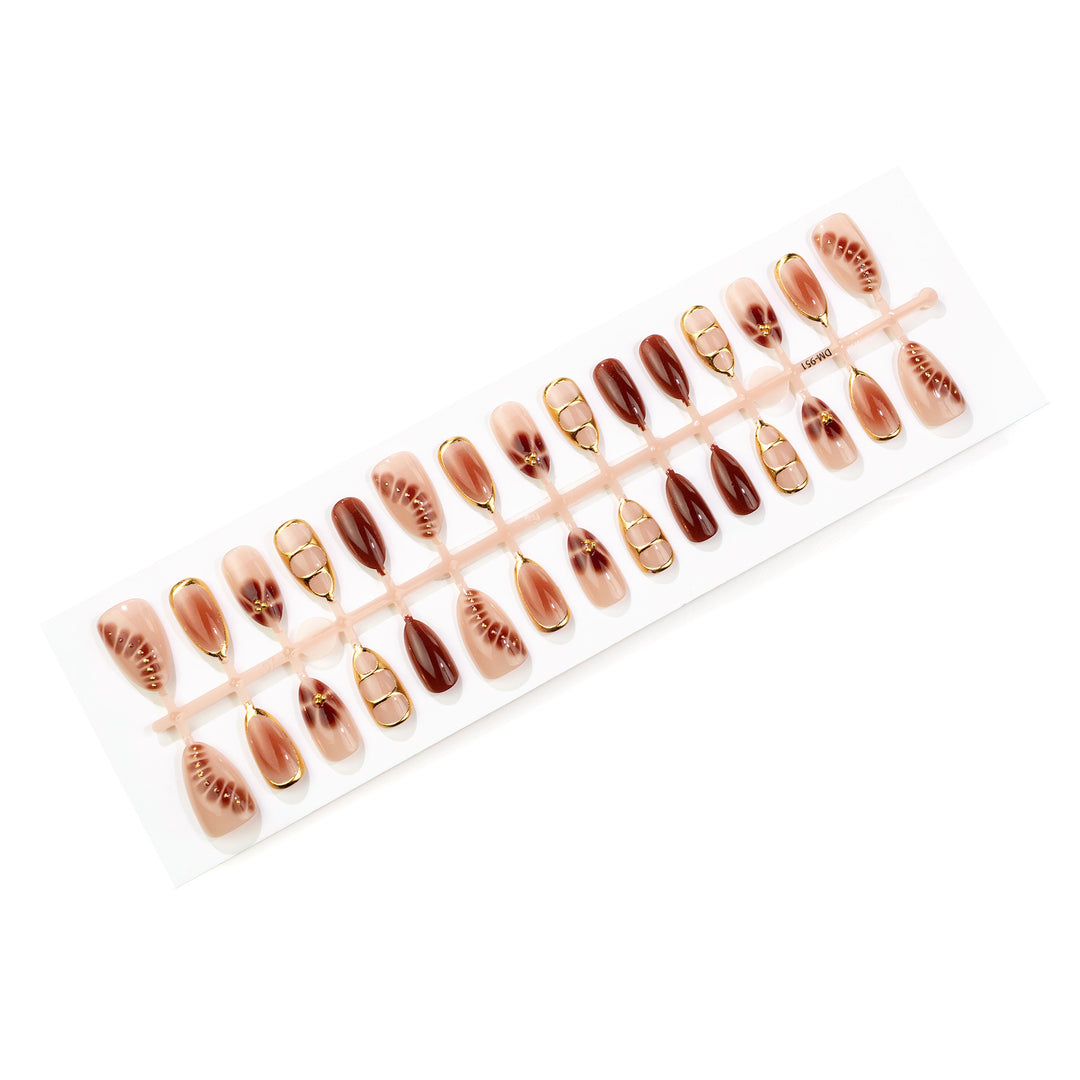 Elegant Decorative Press-On Nail Art Set with Gold Accents Stornfield