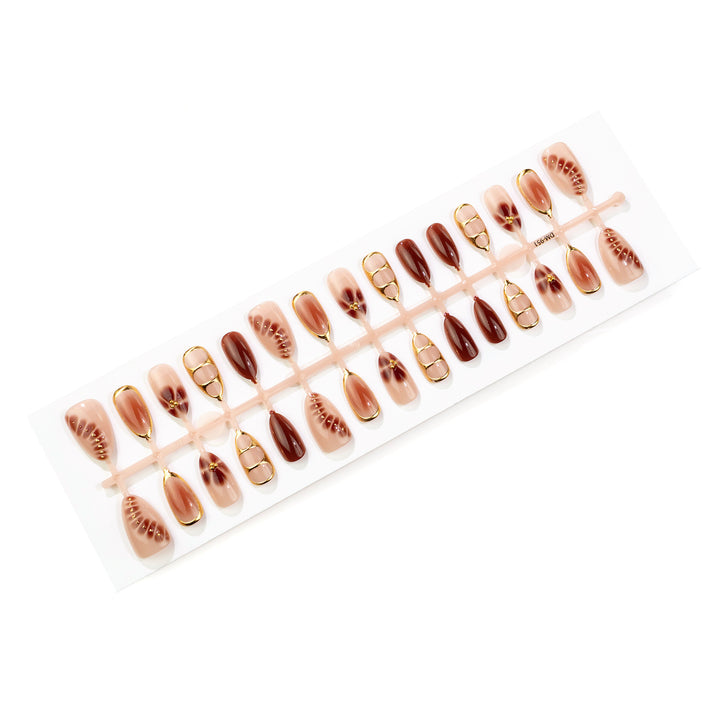 Elegant Decorative Press-On Nail Art Set with Gold Accents Stornfield
