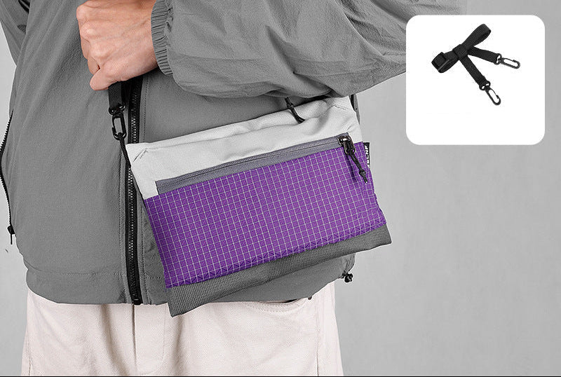 lightweight urban grid-pattern crossbody organizer bag with exterior zip pocket and adjustable strap Stornfield