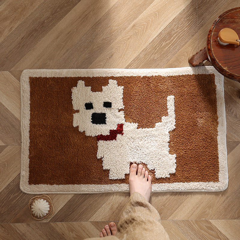 Bath mat with hand-tufted dog motif and slip-resistant latex backing Stornfield