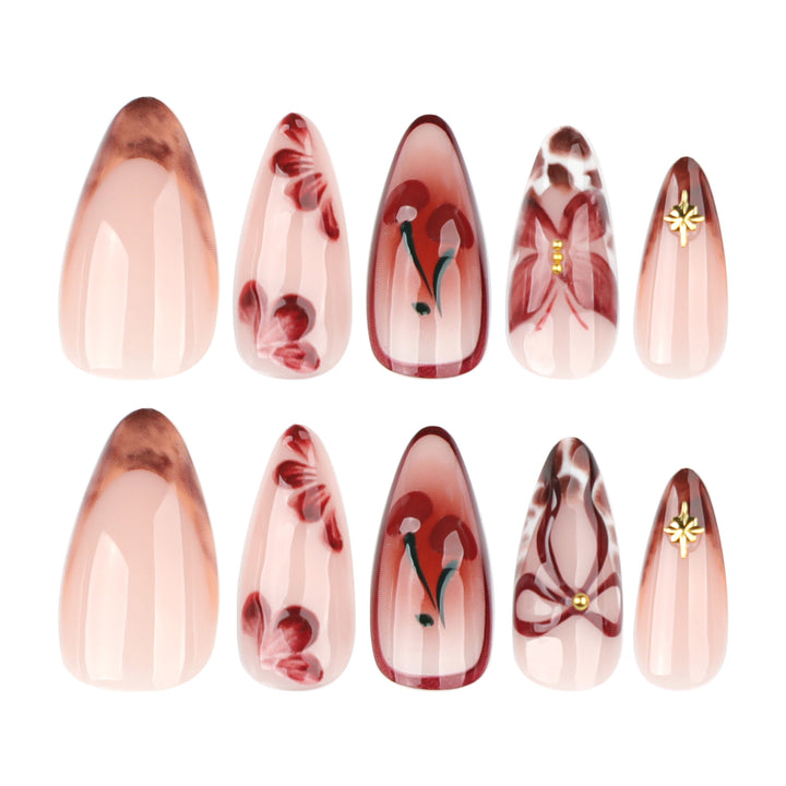 Artful Nail Extensions with Floral Accents Stornfield