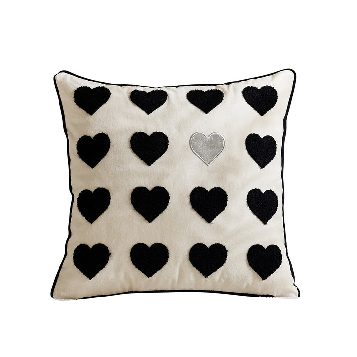 Embroidered Script Love Lumbar Pillow Cover with Tufted Heart