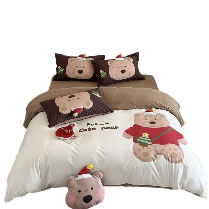 Children's Cartoon Bear Eggplant-Themed Duvet Cover Bedding Set with Pillowcases