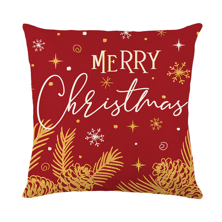 Square Holiday Linen-Feel Throw Pillow Cover with Hello Winter Script and Metallic Gold Botanical Accents