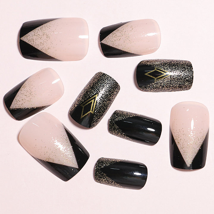 Elegant Press-On Nail Art Set with Geometric Design Stornfield