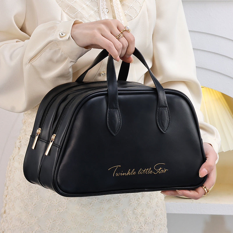 Cosmetic Organizer Bag With Double Zipper And Elegant Carry Handle Stornfield