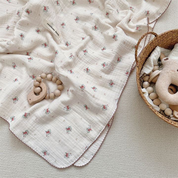 Unisex cuddly muslin blanket with elegant floral pattern Stornfield