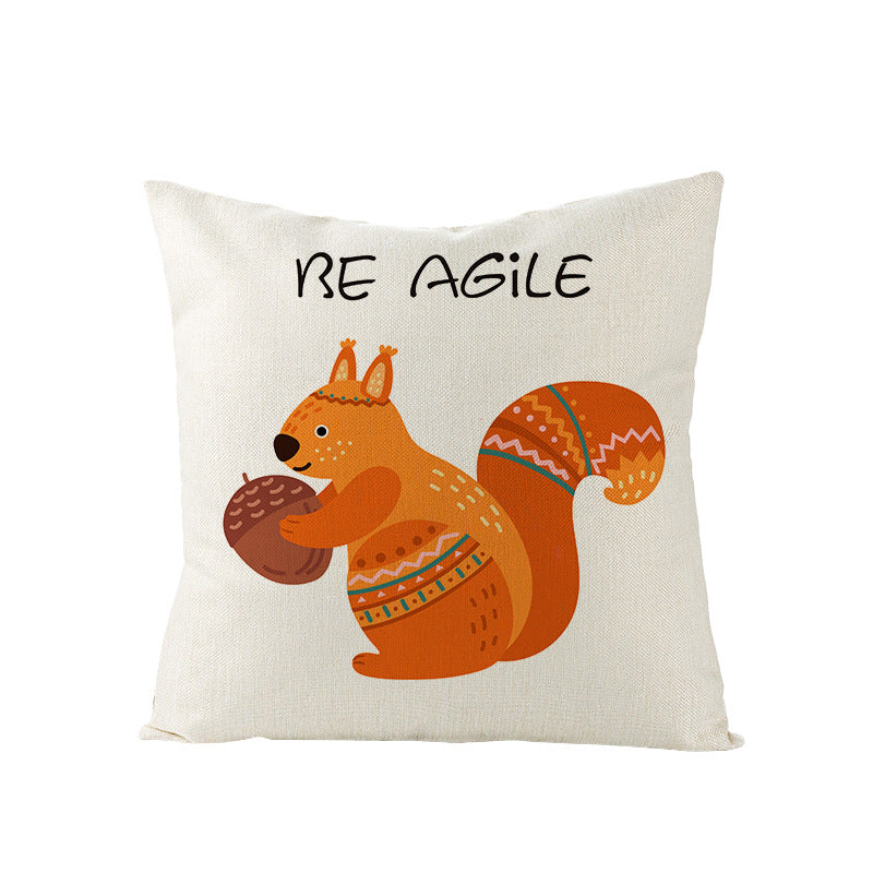 Decorative Throw Pillow Cover with Printed Giraffe Boho Nursery Design