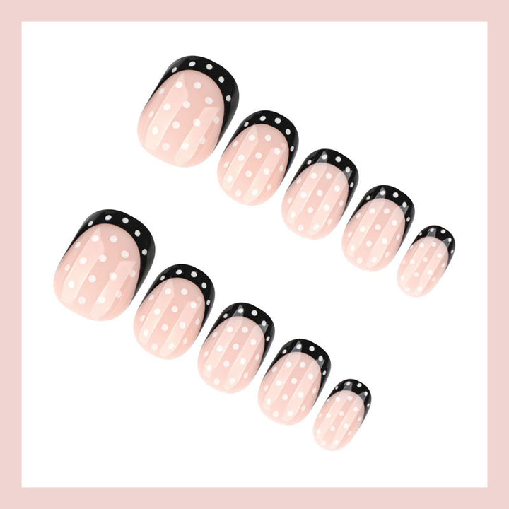 Artificial nail set with elegant dots and stylish black Stornfield