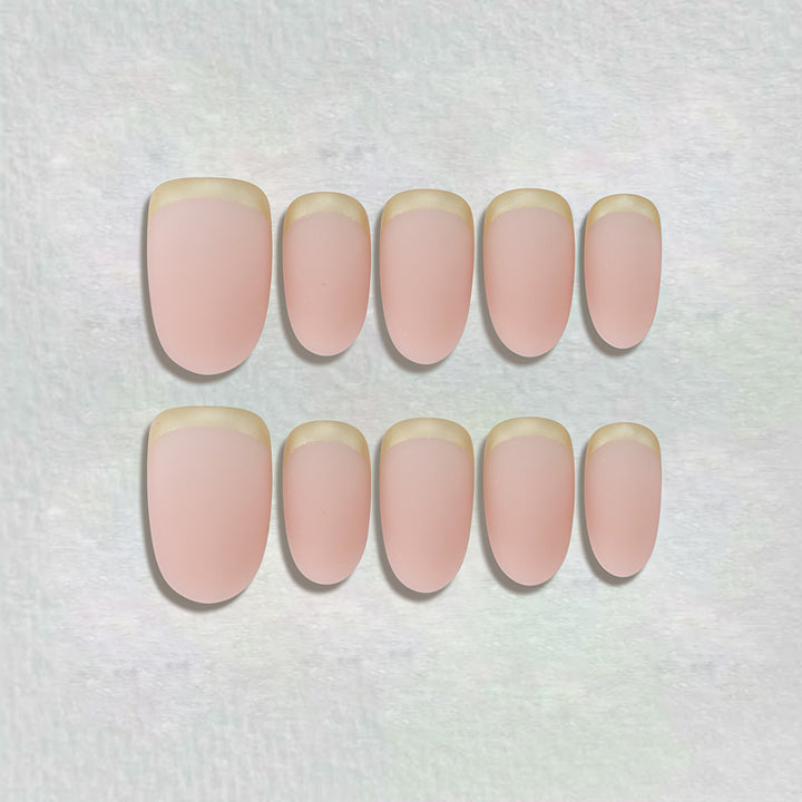 Elegant French Tip Press-On Nails with Metallic Accents Stornfield