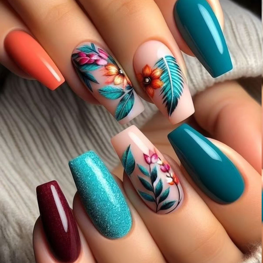 Artistic Floral and Glitter Press-On Nails Stornfield