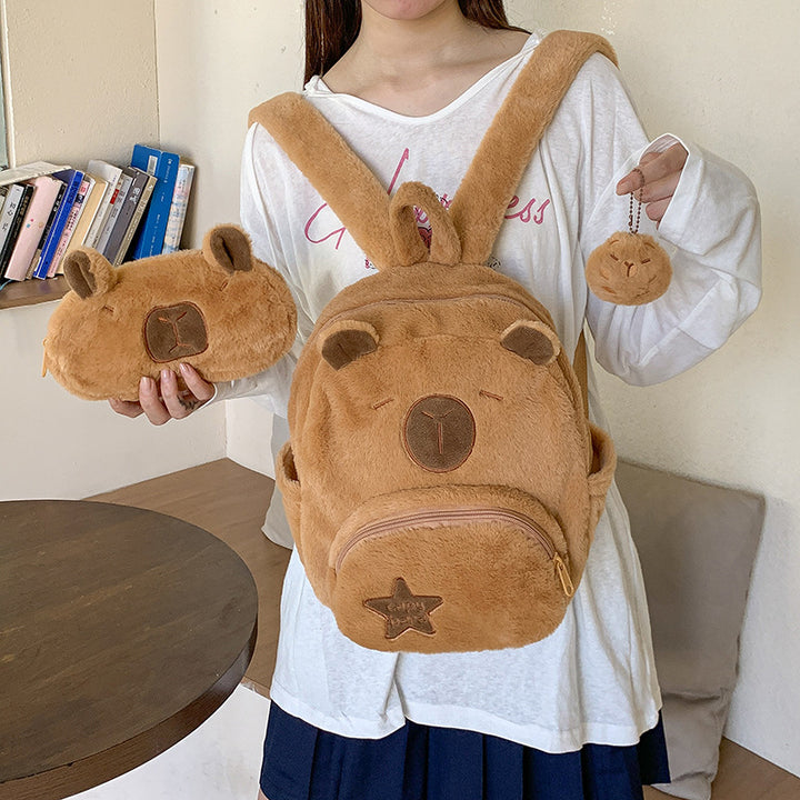 Plush backpack with animal motif and practical compartments Stornfield