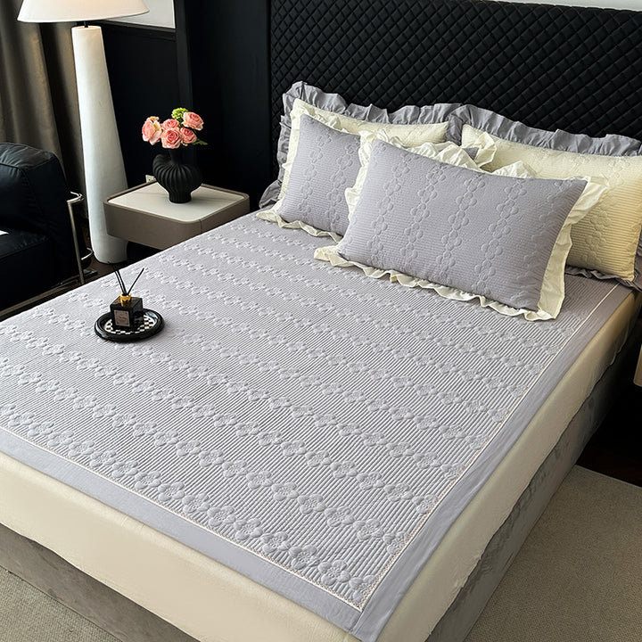 Quilted Microfiber Bedspread Set with Ruffled Pillow