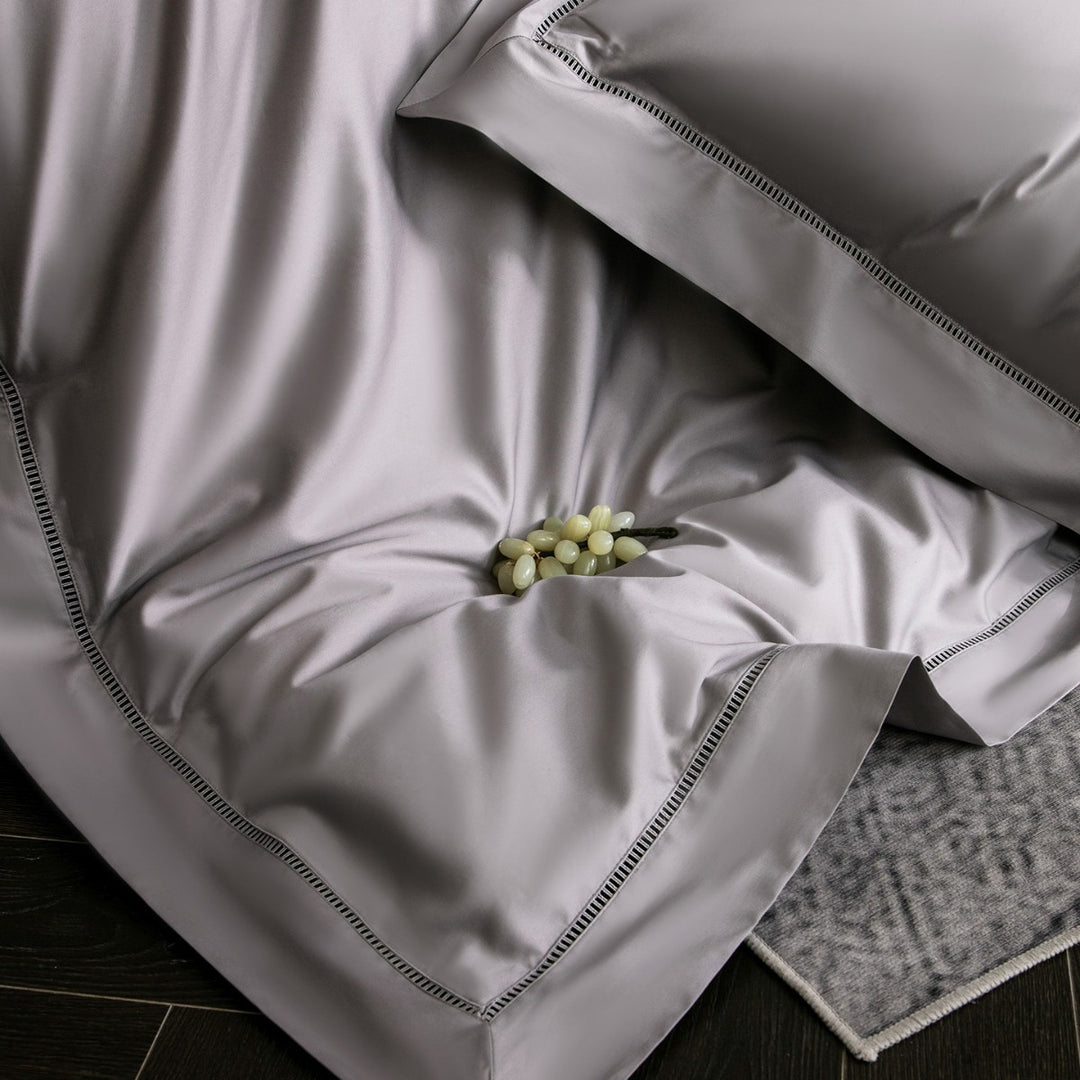 Luxury Silky Sateen Duvet Cover Set with Ladder-Stitch Hem and Decorative Ruffle