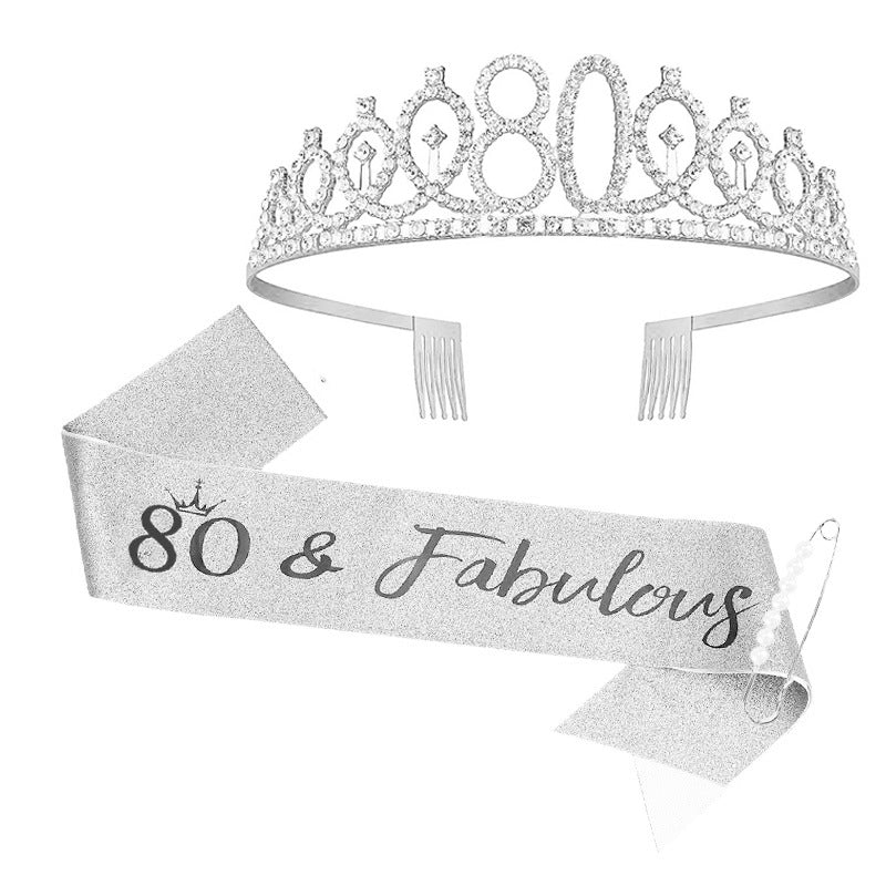 Women Crystal-Embellished Birthday Crown with Personalized Sash Stornfield