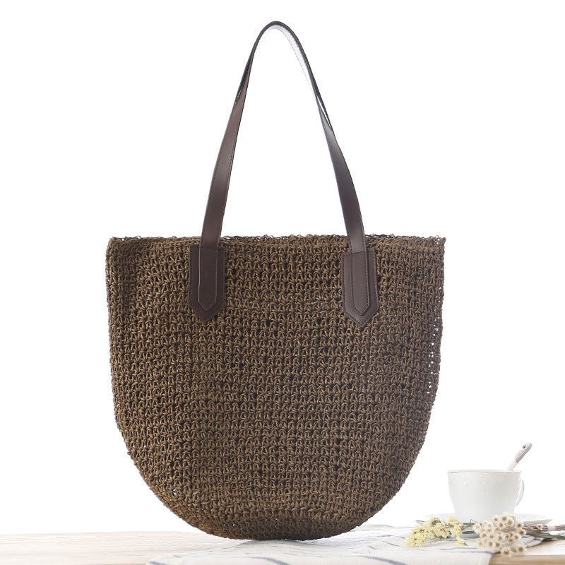 Handbag Made of Woven Natural Material with Sturdy Leather Handles Stornfield
