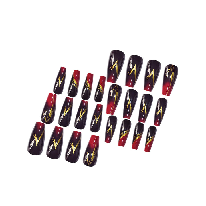 Stylish Press-On Nail Set with Gold Stripe Accents Stornfield