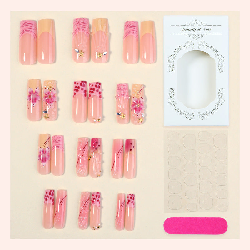 Decorative Press-On Nail Set with Artistic Floral Accents Stornfield