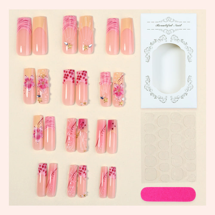 Decorative Press-On Nail Set with Artistic Floral Accents Stornfield
