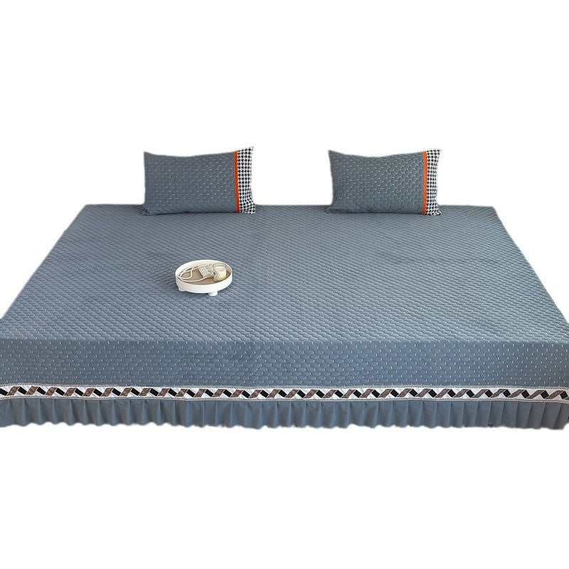 Quilted Ruffled Bed Skirt and Deep-Fit Mattress Protector Set