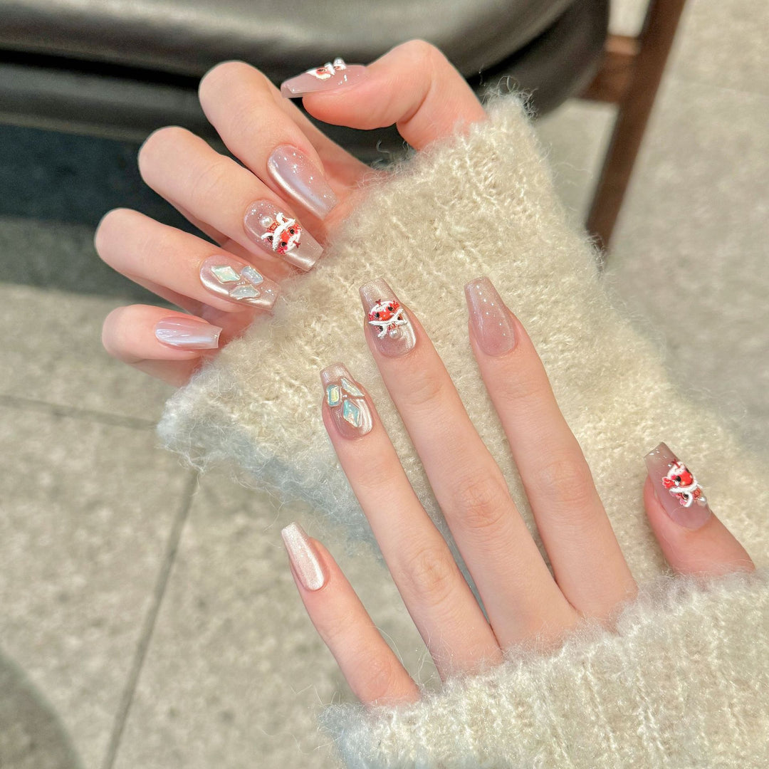Decorative Press-On Nail Art Set with Elegant Floral Designs