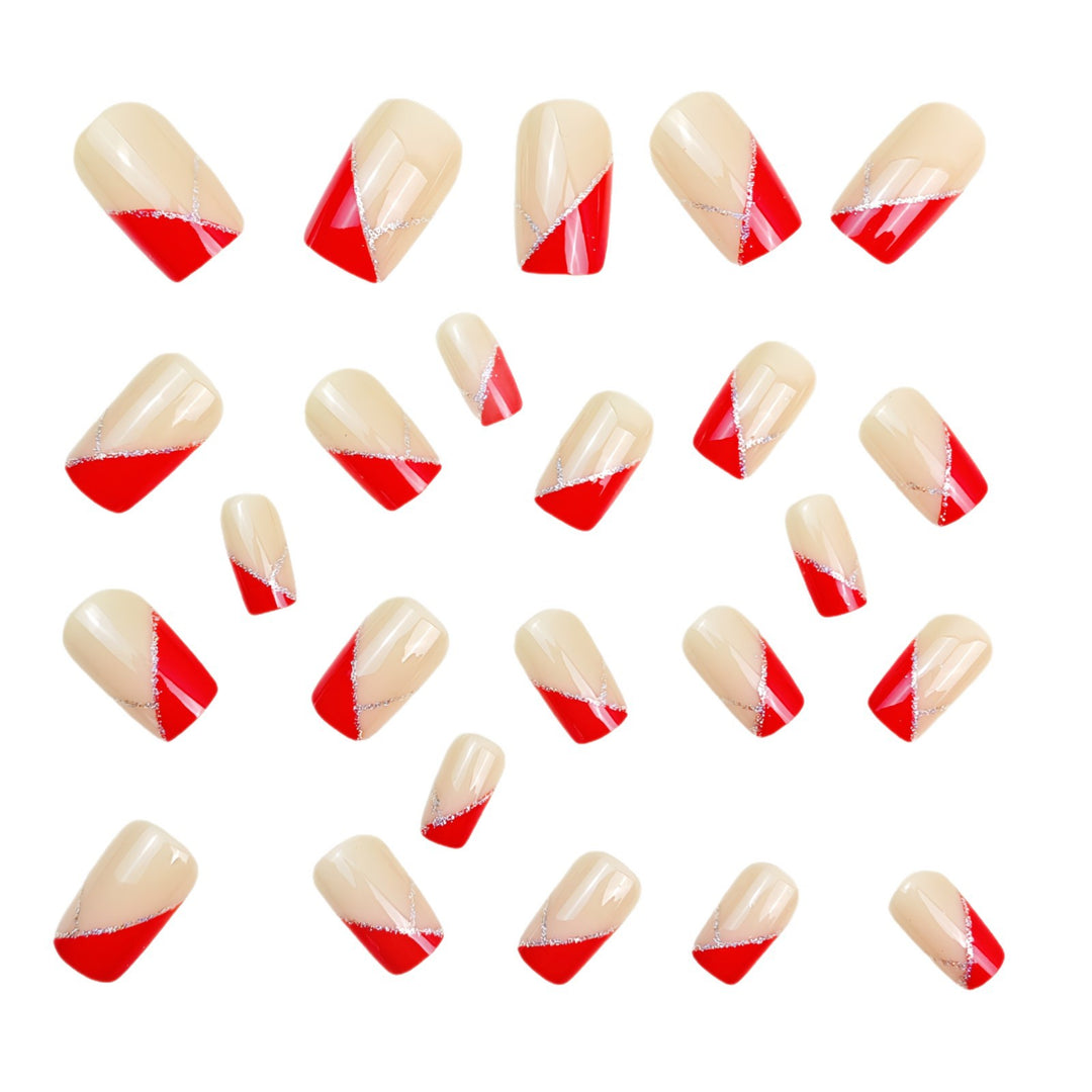 Elegant Artificial Nails with Glitter and Geometric Design Stornfield