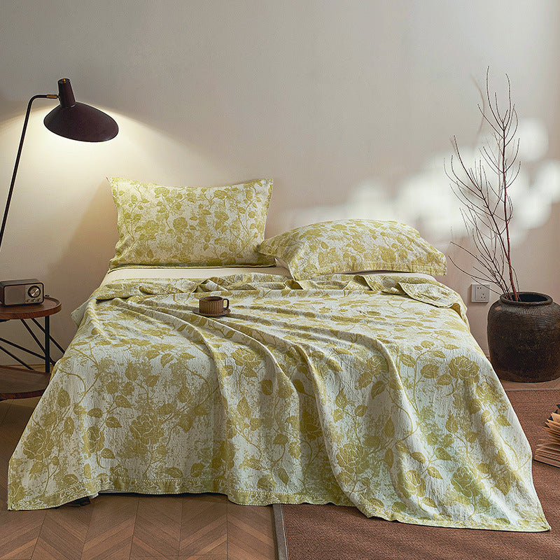 Reversible Cotton-Linen Floral Quilt Coverlet Set