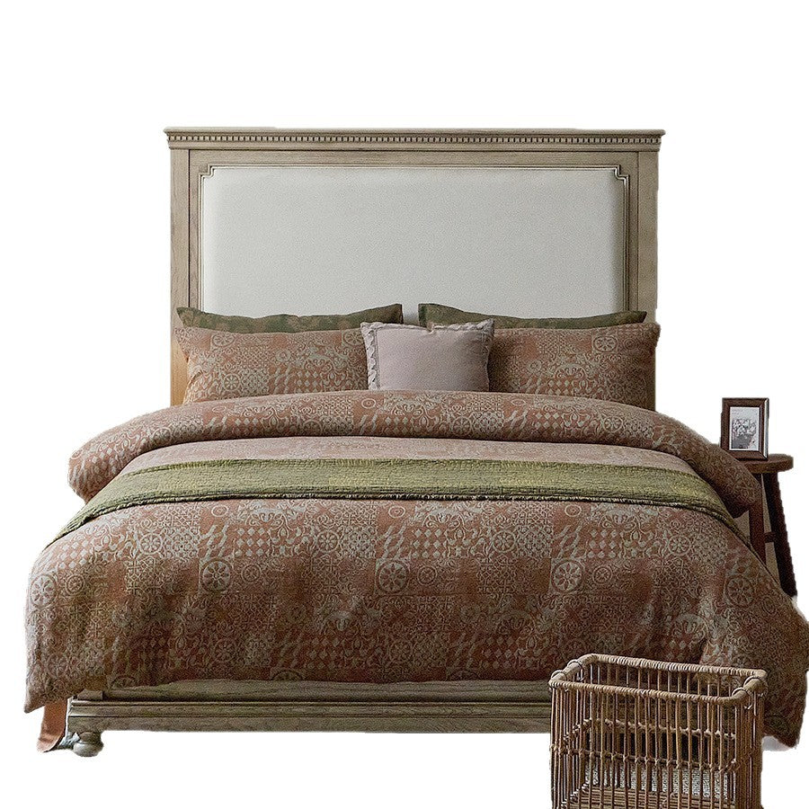 Washed Textured Linen-Blend Duvet Cover Set with Jacquard Motif and Envelope Closure