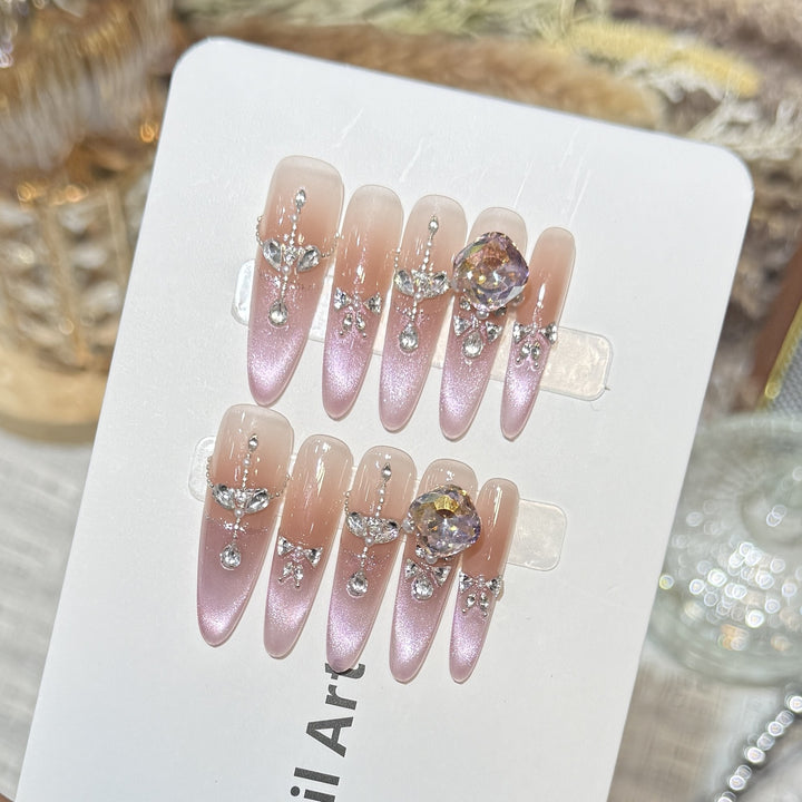 Decorative Rhinestone-Embellished Stiletto Press-On Nails Stornfield