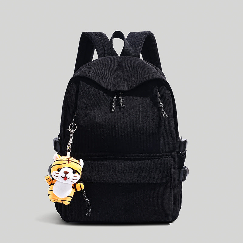 Corduroy Backpack with Cute Character Keychain Stornfield