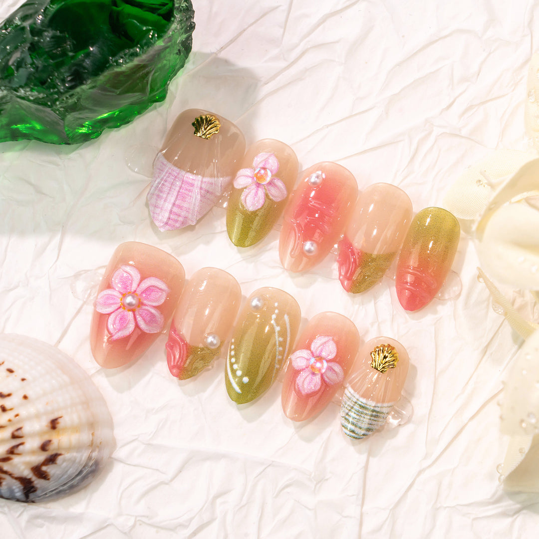 Artistic Floral-Themed Press-On Nail Set Stornfield