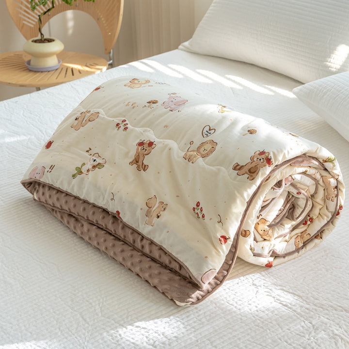 Reversible Cotton-Blend Quilted Floral Duvet-Style Throw with Plush Minky Backing