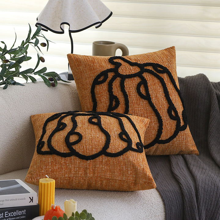 Square seasonal decorative pillow cover in autumn style with 3D pumpkin tufting and coarse linen look Stornfield