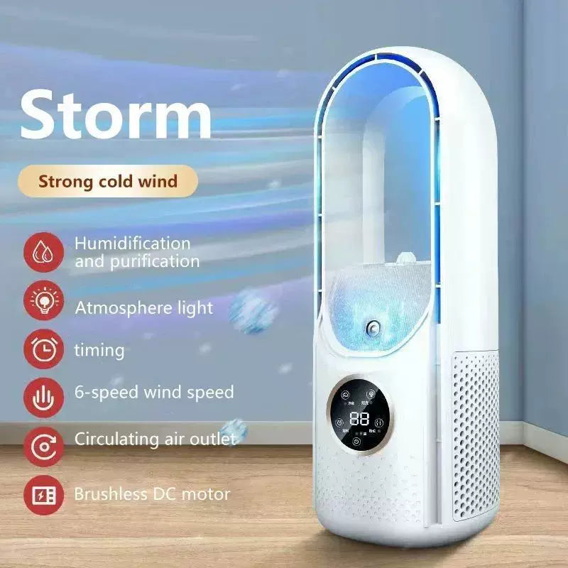 Unisex universal size bladeless evaporative tower fan and humidifier with touch LED display and brushless motor Stornfield