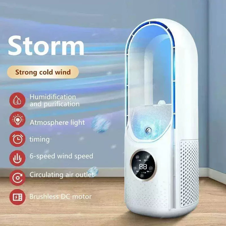 Unisex universal size bladeless evaporative tower fan and humidifier with touch LED display and brushless motor Stornfield