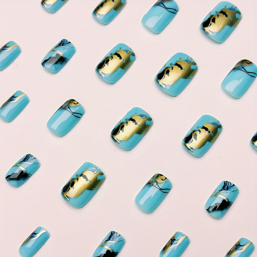Luxury artificial nails with maritime marble design Stornfield