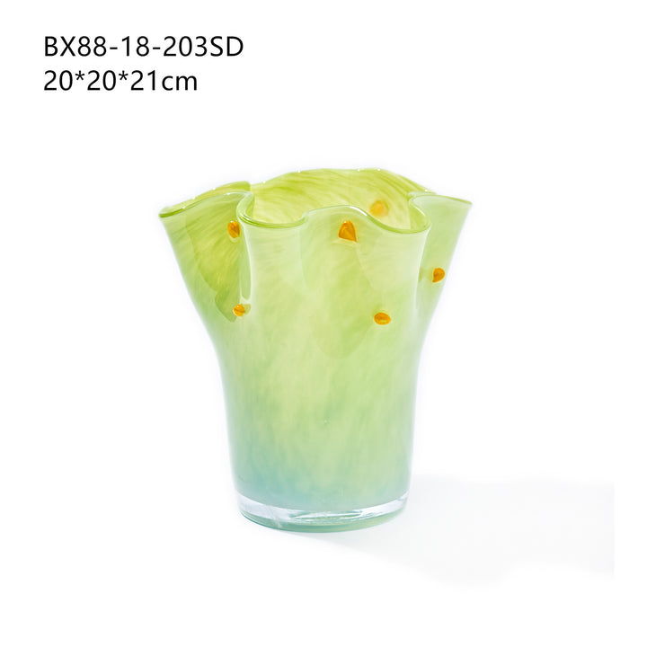 Handblown Tall Ruffled Rim Glass Vase Stornfield