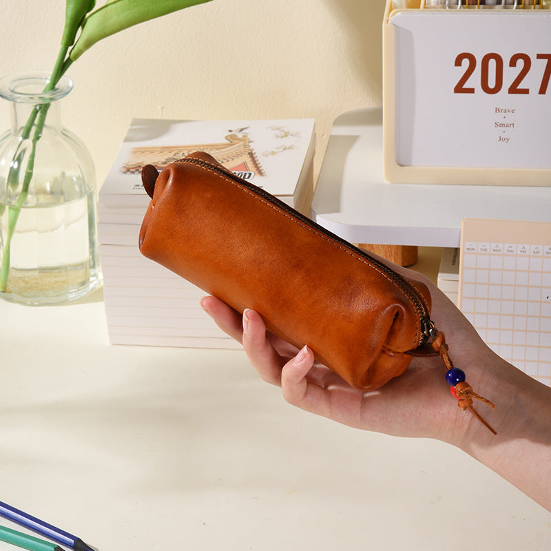 Durable Zippered Leather Pencil Case