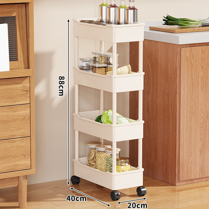 Four-Tier Slim Rolling Kitchen Storage Cart with Deep Trays and Locking Casters