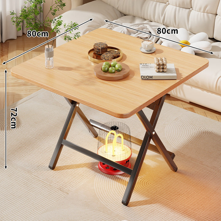 Square Foldable Marble-Effect Coffee Table with Cross-Leg Metal Frame