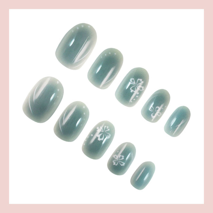 Artificial nail set with floral decorations and glossy finish Stornfield