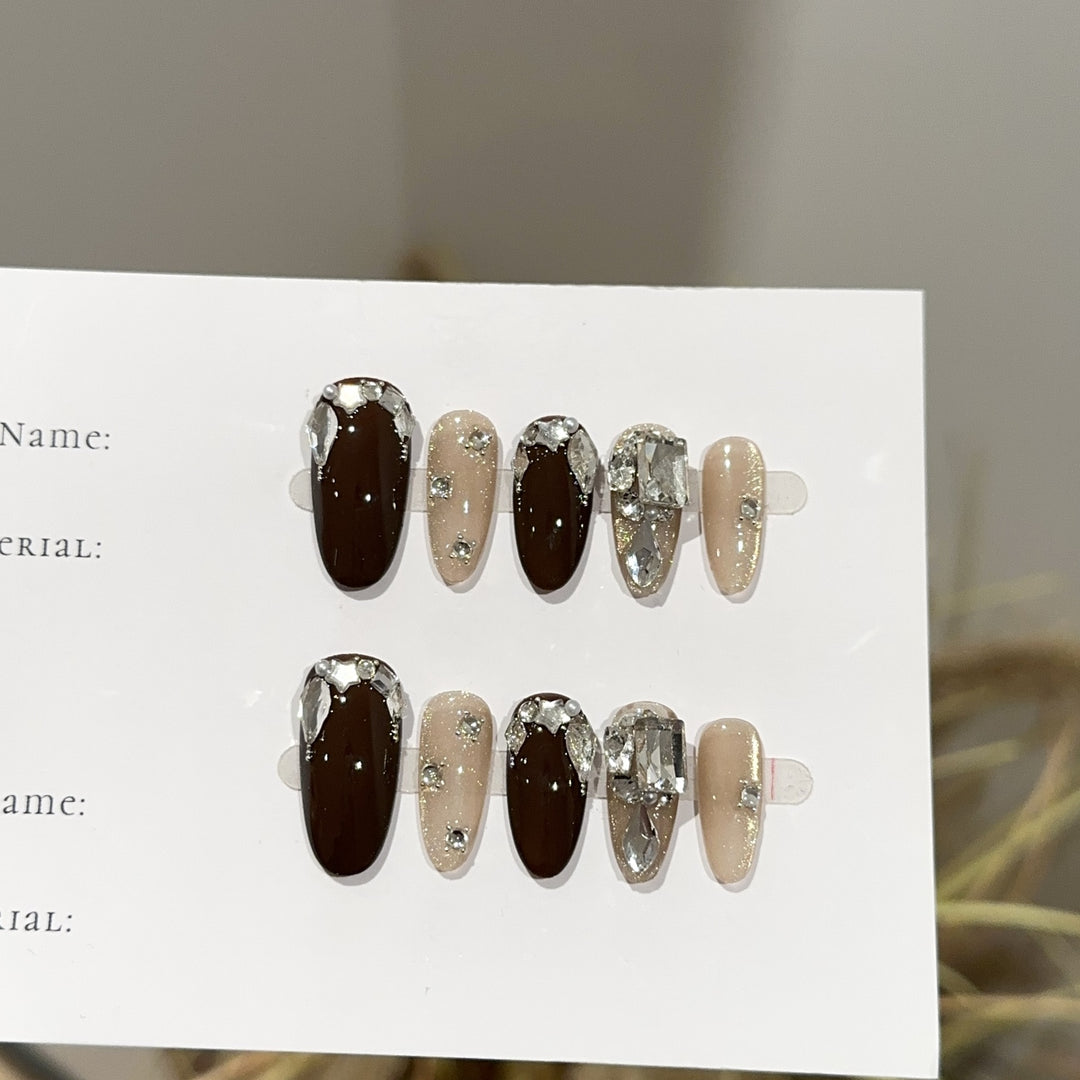 Stylish Press-On Nail Art Set with Crystal Accents