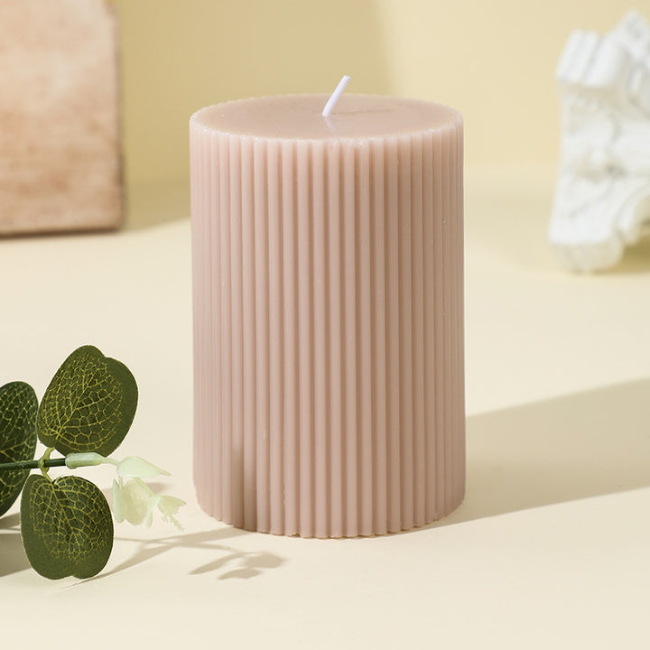 Vertical-Fluted Unscented Pillar Candle with Clean-Burn Soy-Blend Wax and Cotton Wick